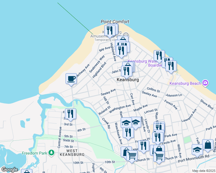 map of restaurants, bars, coffee shops, grocery stores, and more near 2 Saint Marks Place in Keansburg