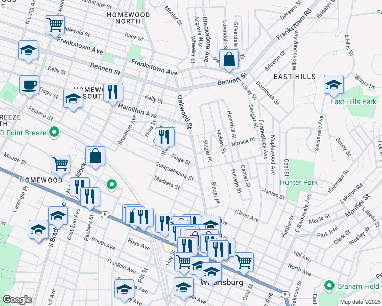 map of restaurants, bars, coffee shops, grocery stores, and more near 560 Oakwood Street in Pittsburgh