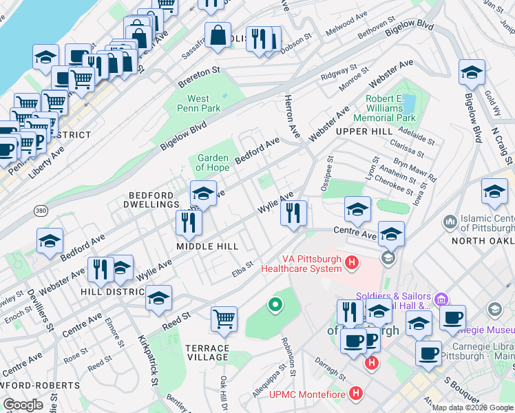 map of restaurants, bars, coffee shops, grocery stores, and more near 623 Hollace Street in Pittsburgh