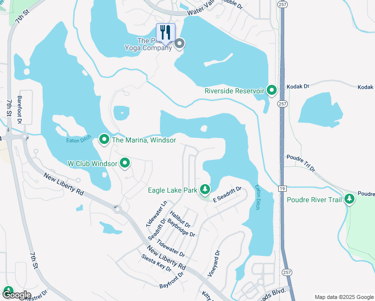 map of restaurants, bars, coffee shops, grocery stores, and more near 1848 Seadrift Drive in Windsor