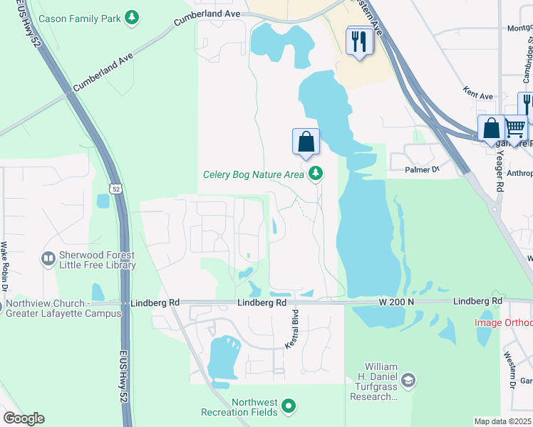 map of restaurants, bars, coffee shops, grocery stores, and more near 2450 Willowbrook Drive in West Lafayette