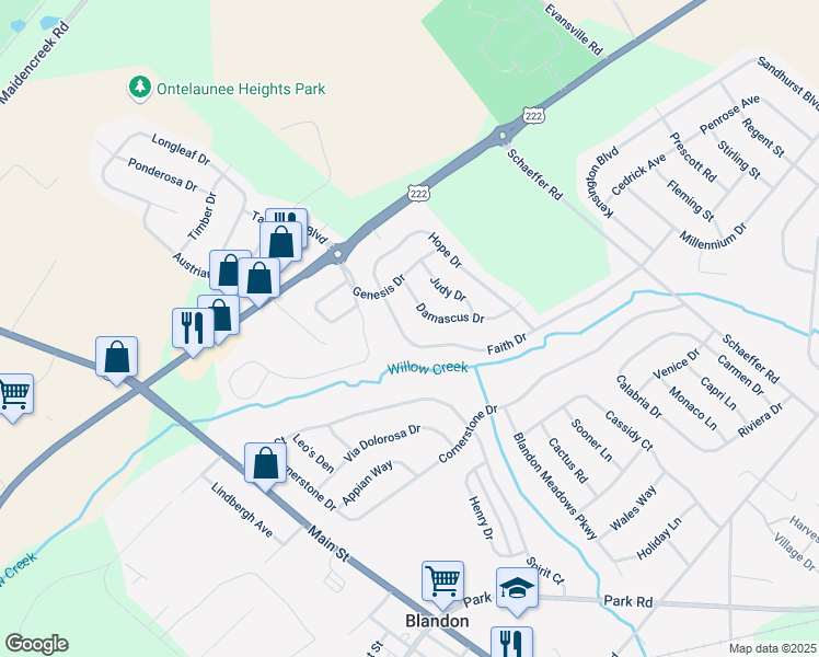 map of restaurants, bars, coffee shops, grocery stores, and more near 193 Faith Drive in Blandon