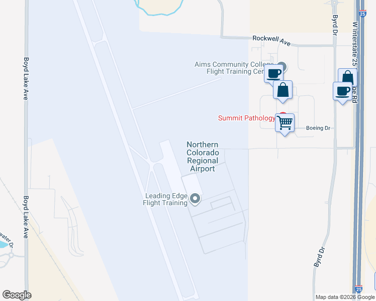 map of restaurants, bars, coffee shops, grocery stores, and more near 4826 Earhart Road in Loveland