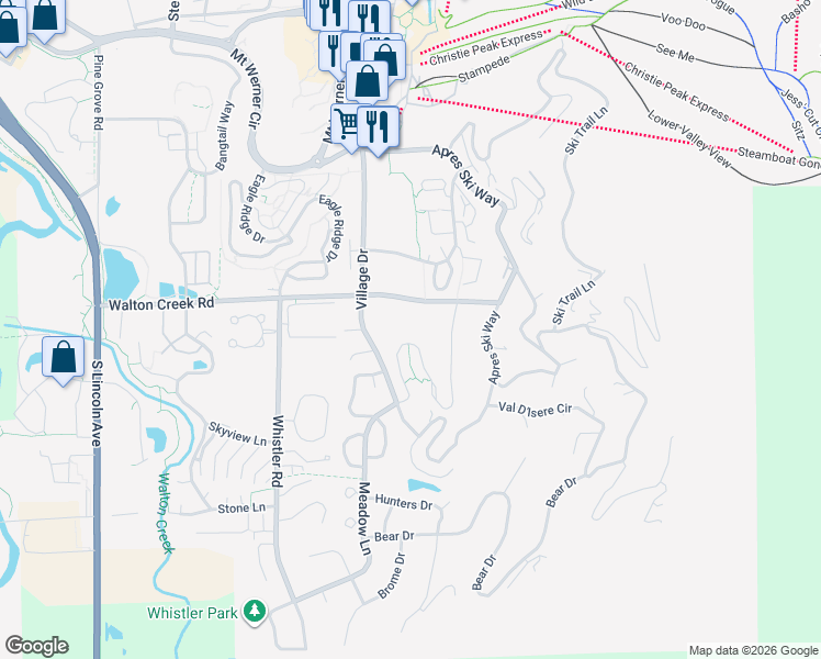 map of restaurants, bars, coffee shops, grocery stores, and more near 2015 Walton Creek Road in Steamboat Springs