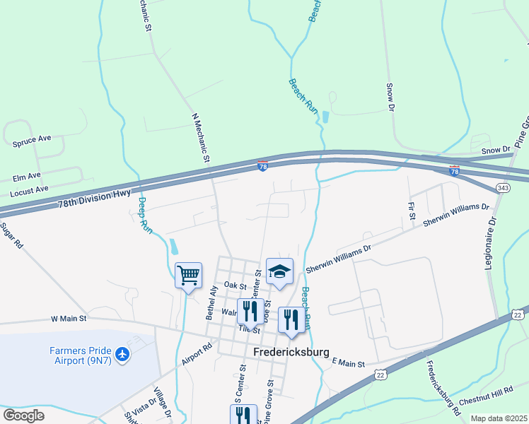 map of restaurants, bars, coffee shops, grocery stores, and more near 1 Claire's Way in Fredericksburg