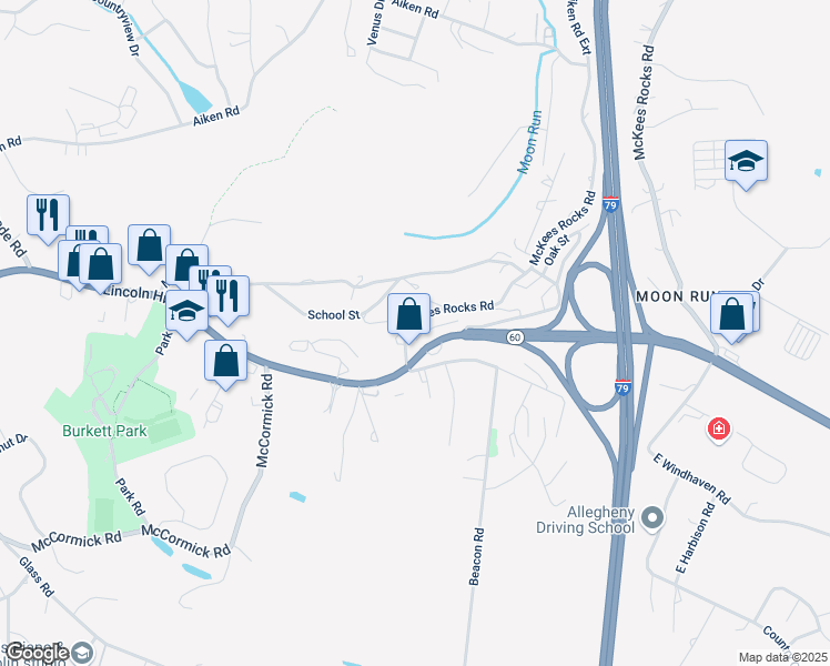 map of restaurants, bars, coffee shops, grocery stores, and more near 2350 McKees Rocks Road in McKees Rocks