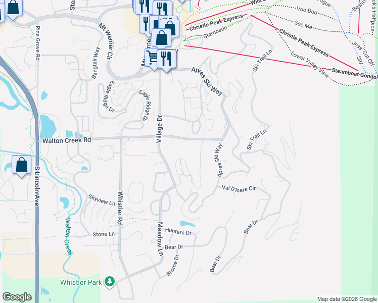 map of restaurants, bars, coffee shops, grocery stores, and more near 2015 Walton Creek Road in Steamboat Springs
