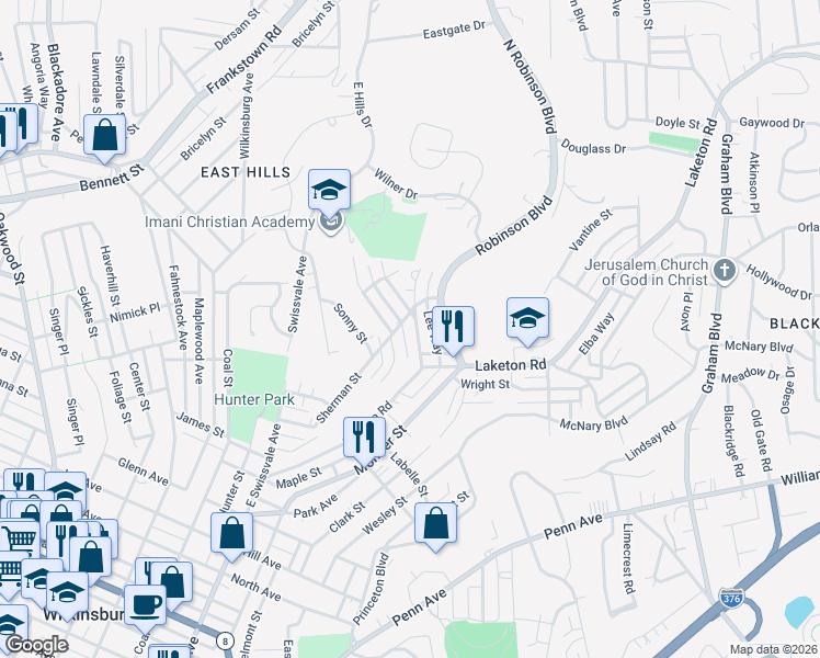 map of restaurants, bars, coffee shops, grocery stores, and more near 1950 Remington Drive in Pittsburgh