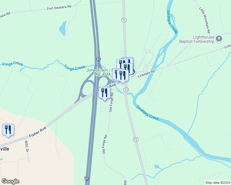 map of restaurants, bars, coffee shops, grocery stores, and more near 16 Penny Lane in Jonestown
