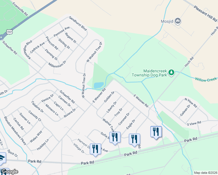 map of restaurants, bars, coffee shops, grocery stores, and more near 447 East Wesner Road in Blandon