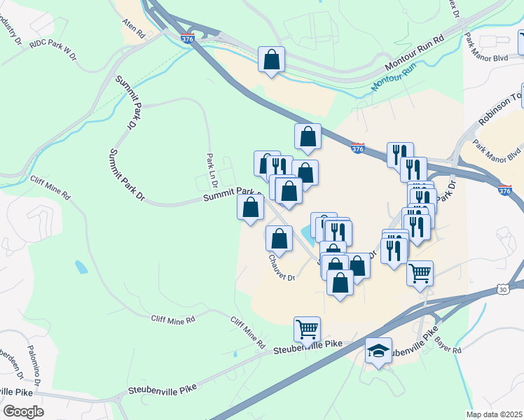 map of restaurants, bars, coffee shops, grocery stores, and more near 200 Summit Park Drive in Pittsburgh