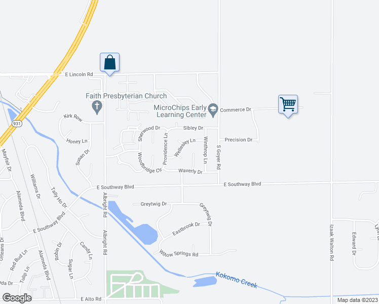 map of restaurants, bars, coffee shops, grocery stores, and more near 3203 Brighton Court in Kokomo