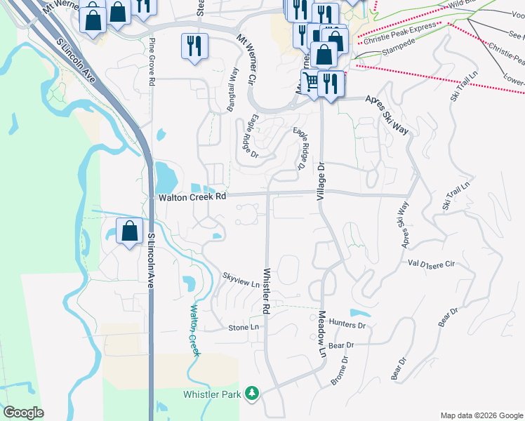 map of restaurants, bars, coffee shops, grocery stores, and more near 1478 Morgan Court in Steamboat Springs