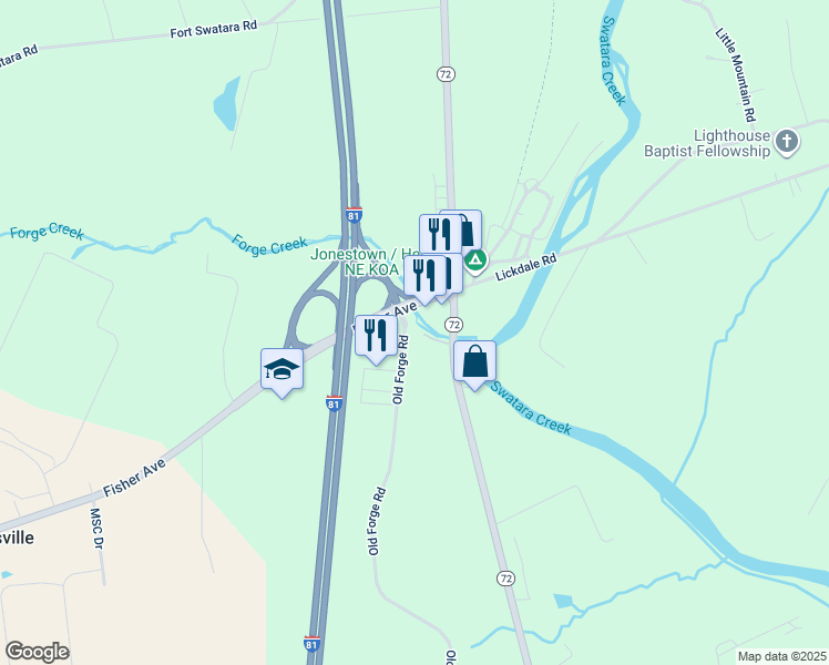map of restaurants, bars, coffee shops, grocery stores, and more near 16 Penny Lane in Jonestown