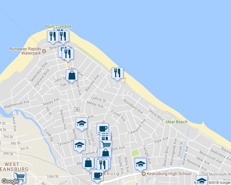 map of restaurants, bars, coffee shops, grocery stores, and more near 5 Center Avenue in Keansburg