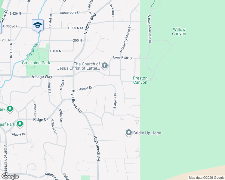 map of restaurants, bars, coffee shops, grocery stores, and more near 1078 East Alpine Drive in Alpine