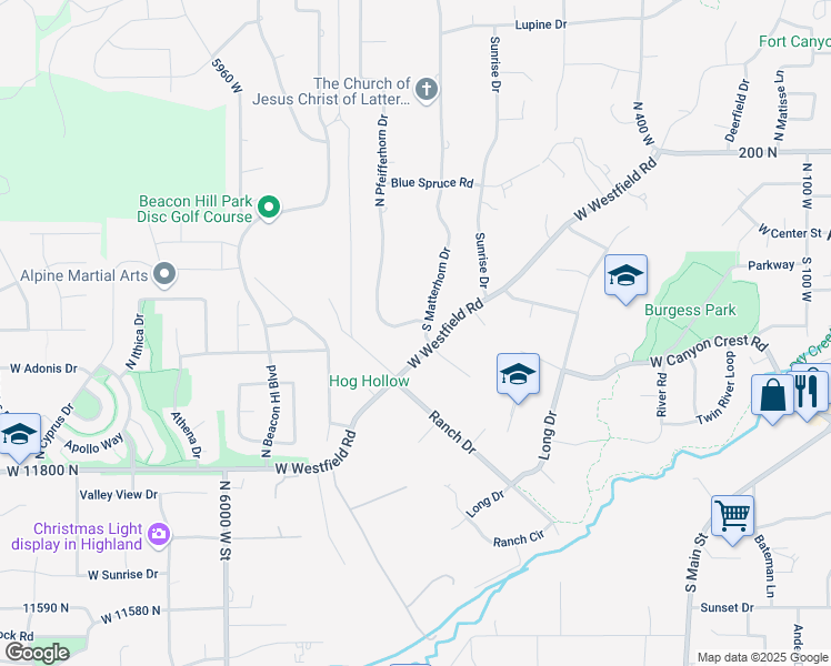 map of restaurants, bars, coffee shops, grocery stores, and more near 897 West Pfeifferhorn Drive in Alpine