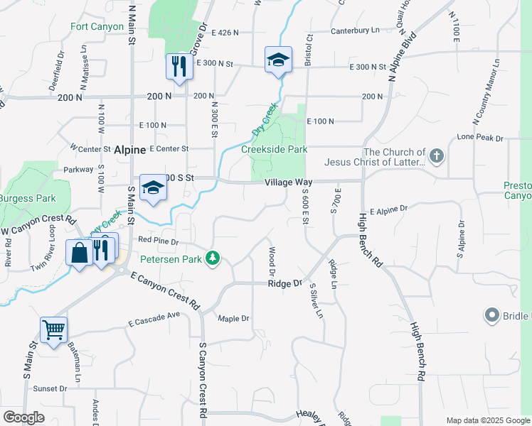 map of restaurants, bars, coffee shops, grocery stores, and more near 464 River Meadow Drive in Alpine