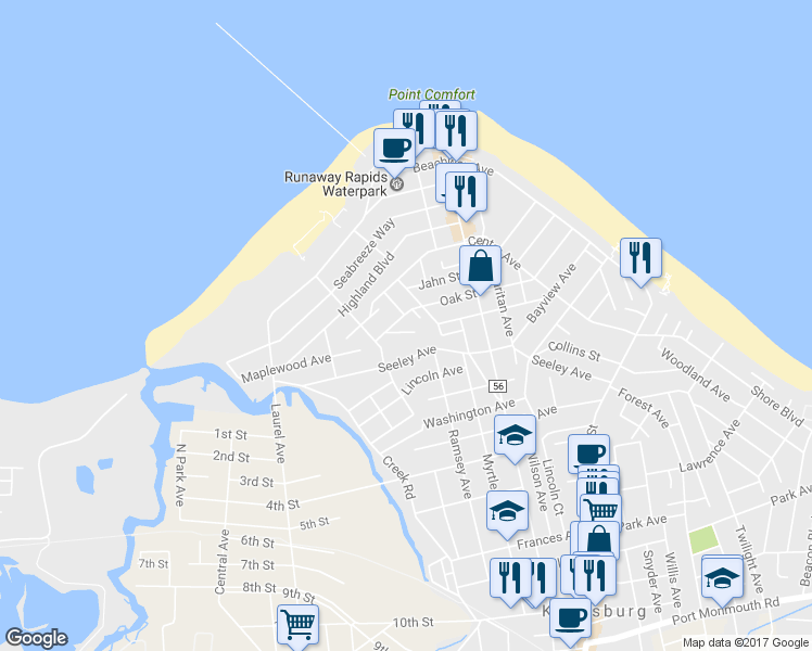 map of restaurants, bars, coffee shops, grocery stores, and more near 2 Saint Marks Place in Keansburg