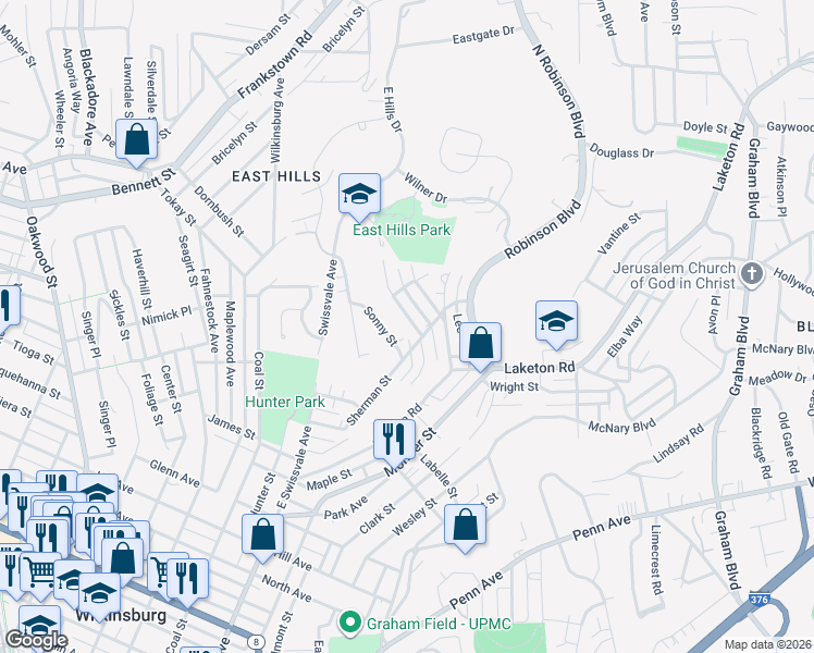 map of restaurants, bars, coffee shops, grocery stores, and more near 2017 Fairlawn Street in Pittsburgh