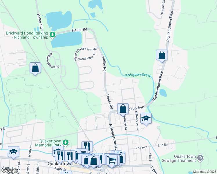 map of restaurants, bars, coffee shops, grocery stores, and more near 206 Yardley Court in Quakertown