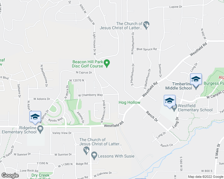map of restaurants, bars, coffee shops, grocery stores, and more near 5861 Park West Road in Highland