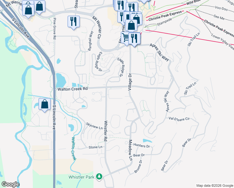 map of restaurants, bars, coffee shops, grocery stores, and more near 1565 Whistler Road in Steamboat Springs