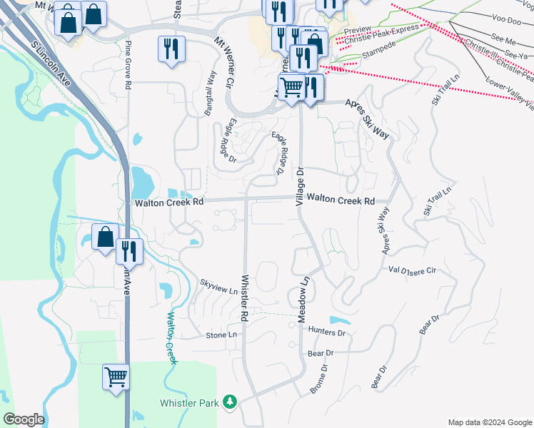 map of restaurants, bars, coffee shops, grocery stores, and more near 1565 Whistler Road in Steamboat Springs