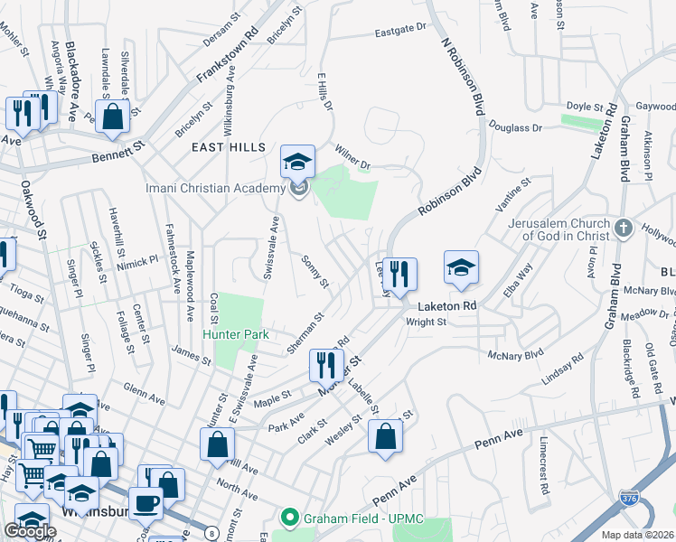 map of restaurants, bars, coffee shops, grocery stores, and more near 2017 Fairlawn Street in Pittsburgh