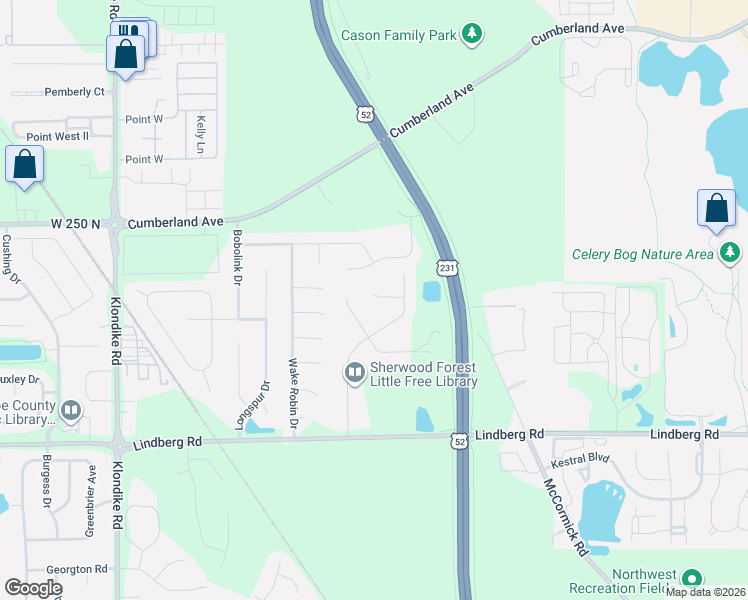 map of restaurants, bars, coffee shops, grocery stores, and more near 1-99 Robinhood Place in West Lafayette