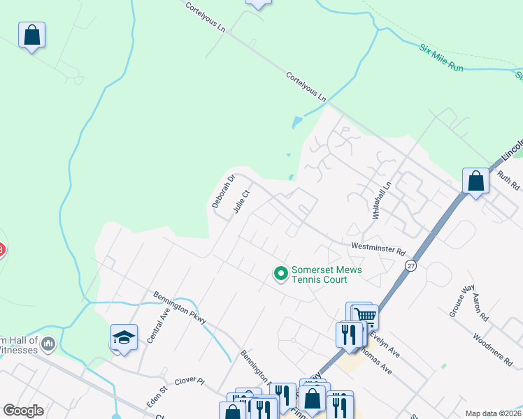 map of restaurants, bars, coffee shops, grocery stores, and more near 9 Dina Lane in Franklin Township