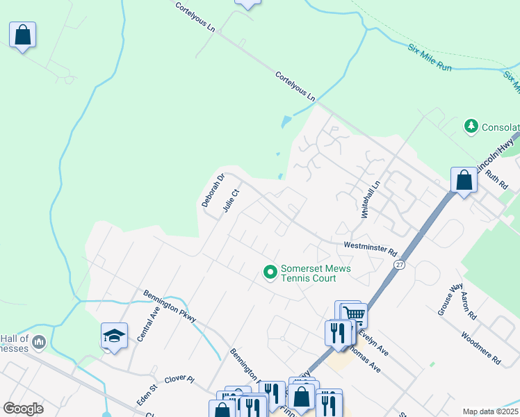 map of restaurants, bars, coffee shops, grocery stores, and more near 15 Mindy Drive in Franklin Township