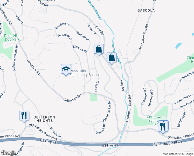 map of restaurants, bars, coffee shops, grocery stores, and more near 149 Laurie Drive in Pittsburgh