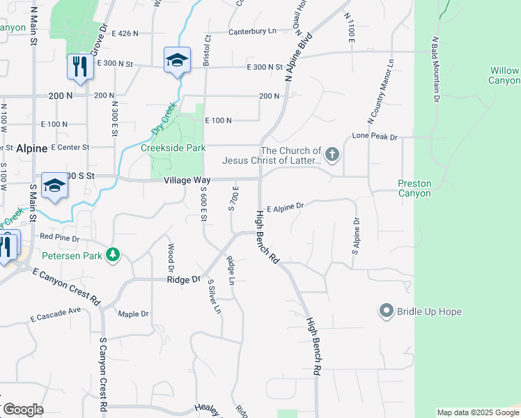 map of restaurants, bars, coffee shops, grocery stores, and more near 202 East Alpine Drive in Alpine