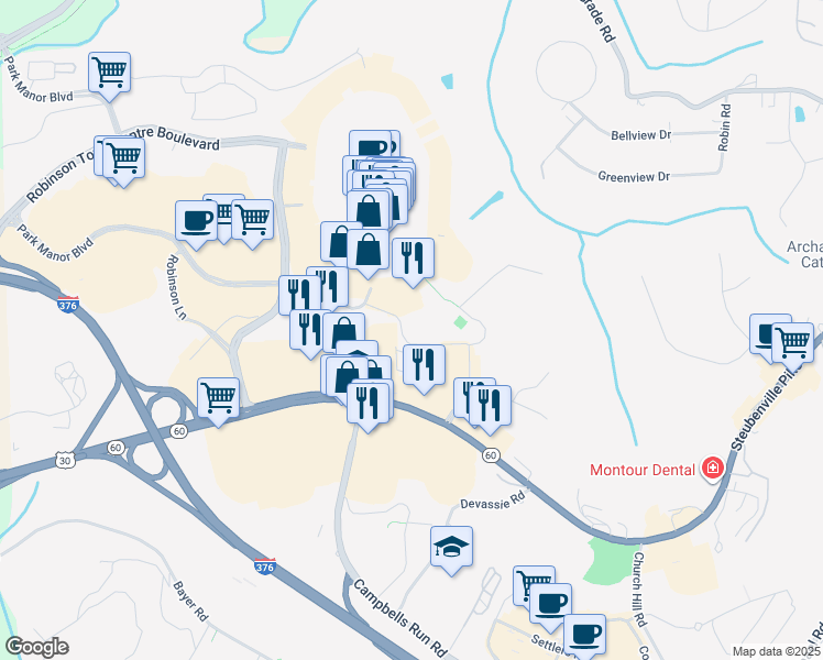 map of restaurants, bars, coffee shops, grocery stores, and more near 900 Park Manor Boulevard in Pittsburgh