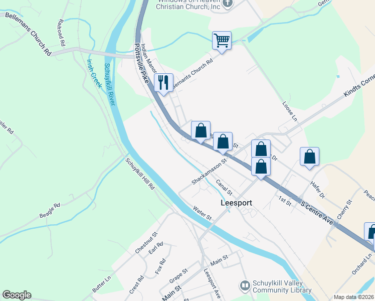 map of restaurants, bars, coffee shops, grocery stores, and more near 200R North Centre Avenue in Leesport