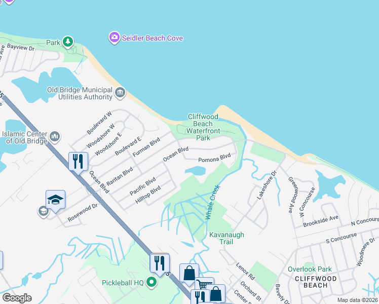 map of restaurants, bars, coffee shops, grocery stores, and more near 86 Ocean Boulevard in Keyport