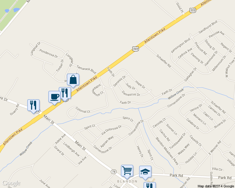 map of restaurants, bars, coffee shops, grocery stores, and more near 193 Faith Drive in Blandon