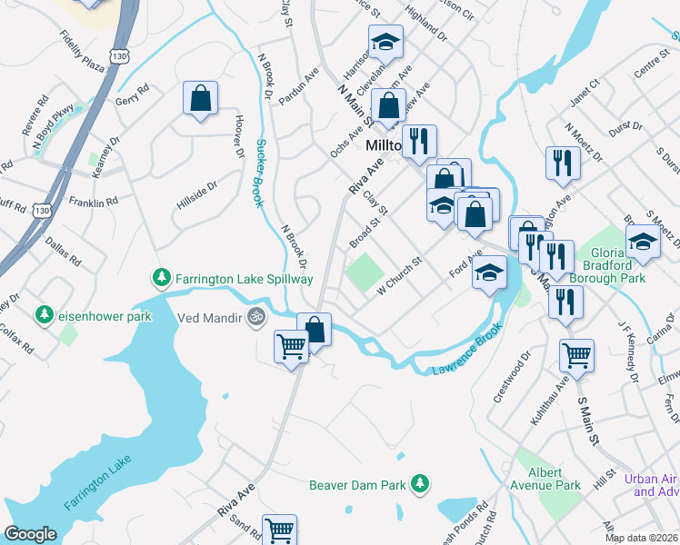 map of restaurants, bars, coffee shops, grocery stores, and more near 79 Lafayette Street in Milltown