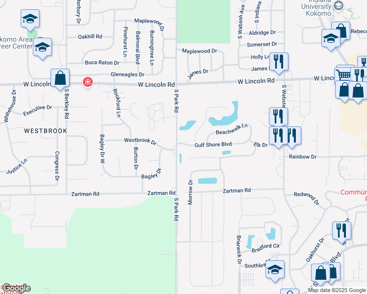 map of restaurants, bars, coffee shops, grocery stores, and more near 979 Gulf Shore Boulevard in Kokomo
