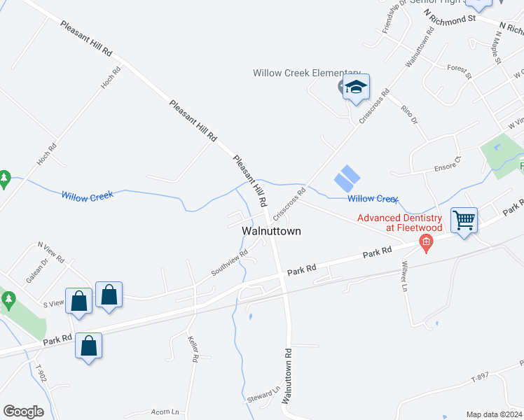 map of restaurants, bars, coffee shops, grocery stores, and more near 1021 Pleasant Hill Road in Fleetwood