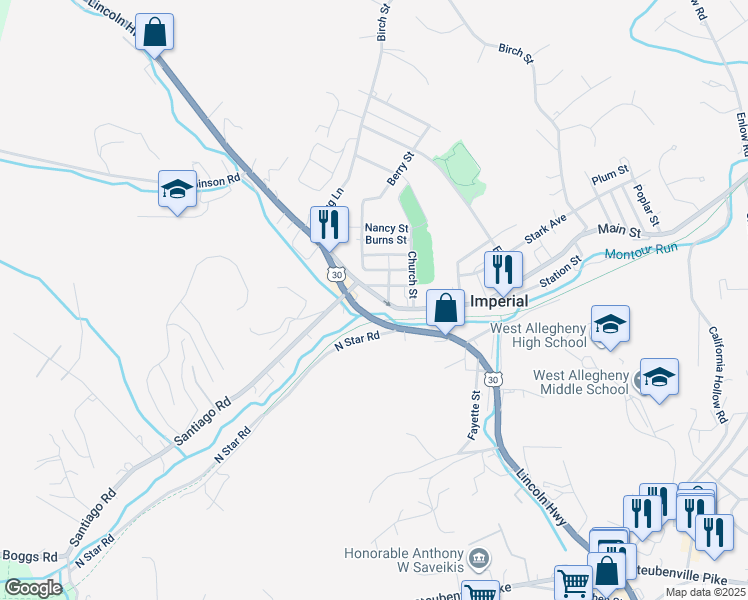 map of restaurants, bars, coffee shops, grocery stores, and more near 160 Main Street in Imperial