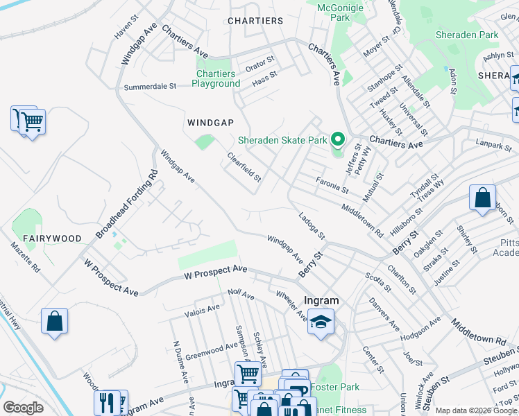 map of restaurants, bars, coffee shops, grocery stores, and more near 3330 Kathy Drive in Pittsburgh