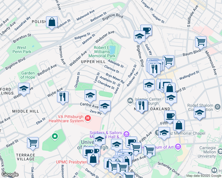 map of restaurants, bars, coffee shops, grocery stores, and more near 915 Shawnee Street in Pittsburgh