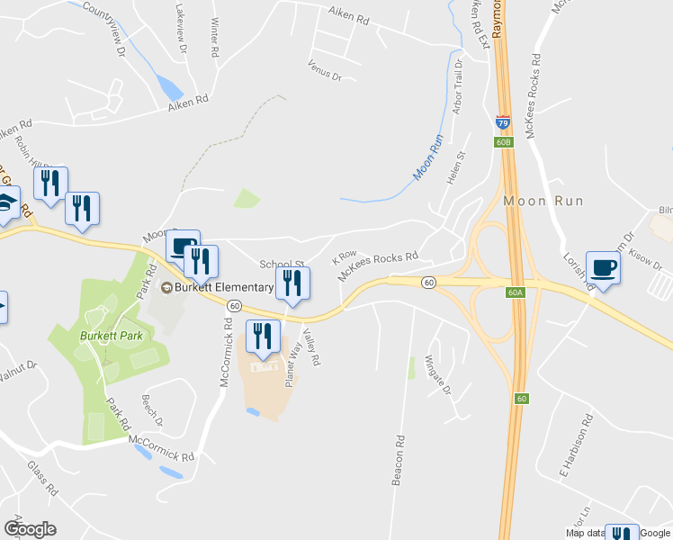map of restaurants, bars, coffee shops, grocery stores, and more near 2350 McKees Rocks Road in McKees Rocks