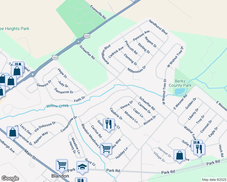 map of restaurants, bars, coffee shops, grocery stores, and more near 338 Cornerstone Drive in Blandon