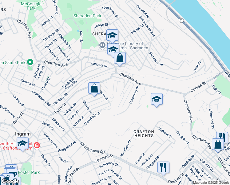 map of restaurants, bars, coffee shops, grocery stores, and more near 764 Litchfield Street in Pittsburgh