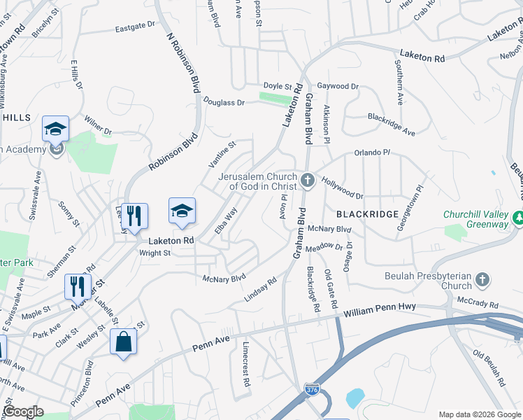 map of restaurants, bars, coffee shops, grocery stores, and more near 1515 Sylvan Terrace in Pittsburgh