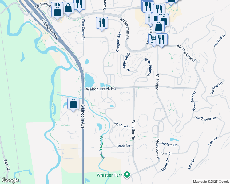 map of restaurants, bars, coffee shops, grocery stores, and more near 1335 Walton Creek Road in Steamboat Springs