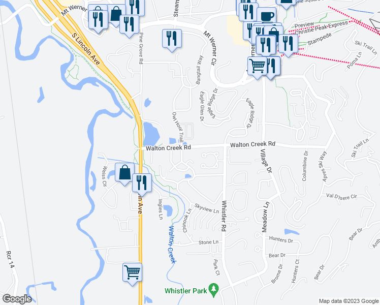 map of restaurants, bars, coffee shops, grocery stores, and more near 1335 Walton Creek Road in Steamboat Springs